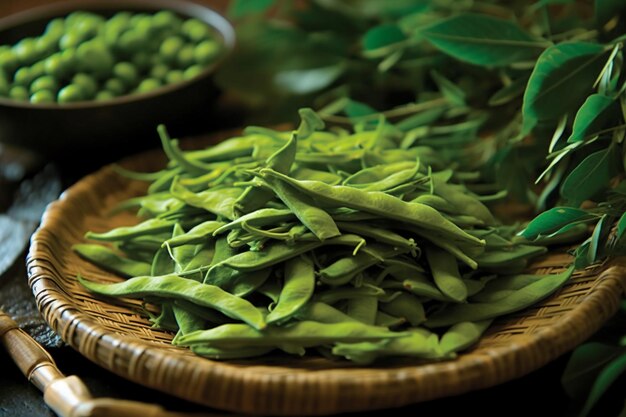A bundle of tender green fava beans