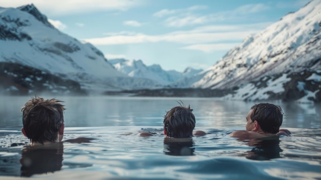 Foto indossate un'accogliente parka e unitevi agli altri passeggeri per un bagno rinfrescante in una sorgente termale naturale