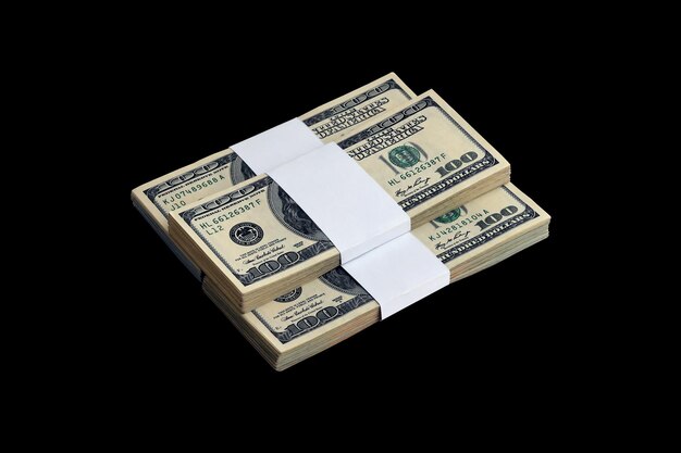 Bundle of US dollar bills isolated on black Pack of american money with high resolution on perfect black background