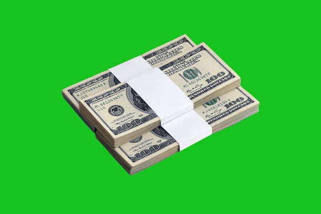 Bundle of US dollar bills isolated on chroma keyer green Pack of american money with high resolution on perfect green mask