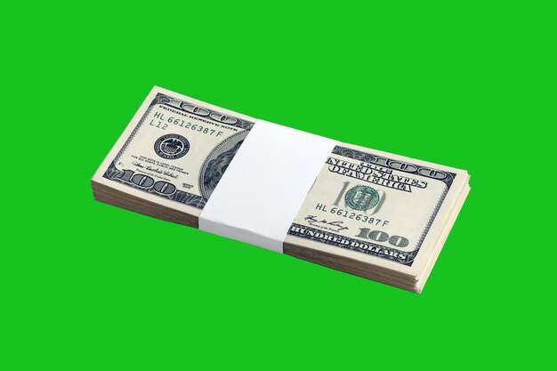 Bundle of US dollar bills isolated on chroma keyer green Pack of american money with high resolution on perfect green mask