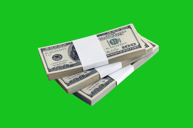 Bundle of US dollar bills isolated on chroma keyer green Pack of american money with high resolution on perfect green mask