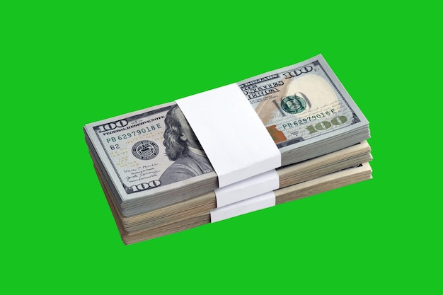 Bundle of US dollar bills isolated on chroma keyer green Pack of american money with high resolution on perfect green mask