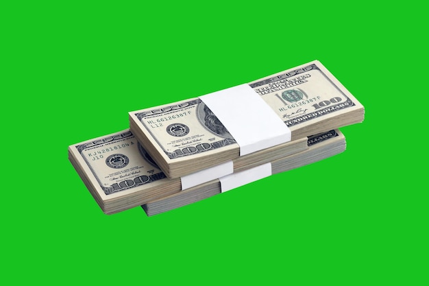 Bundle of US dollar bills isolated on chroma keyer green Pack of american money with high resolution on perfect green mask