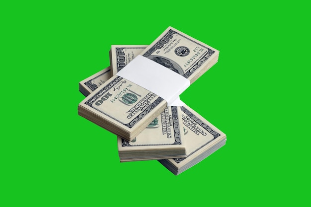 Bundle of US dollar bills isolated on chroma keyer green Pack of american money with high resolution on perfect green mask