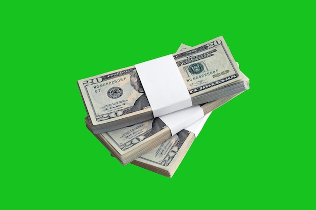 Bundle of US dollar bills isolated on chroma keyer green Pack of american money with high resolution on perfect green mask