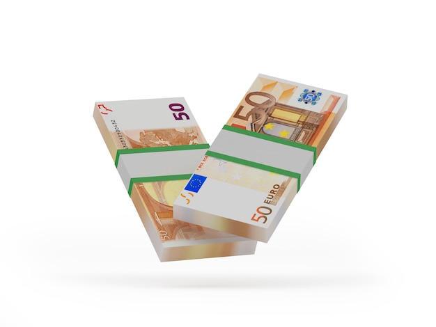 Bundles of fifty euro banknotes 3d illustration