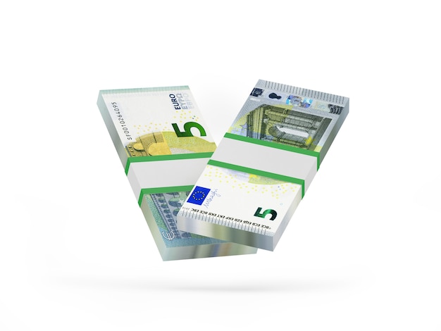 bundles of five euro banknotes