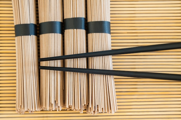 Bundles of soba noodles