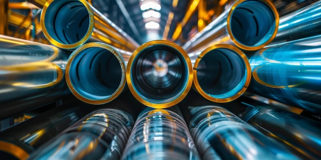 Foto bundle di tubi d'acciaio con bordi dorati