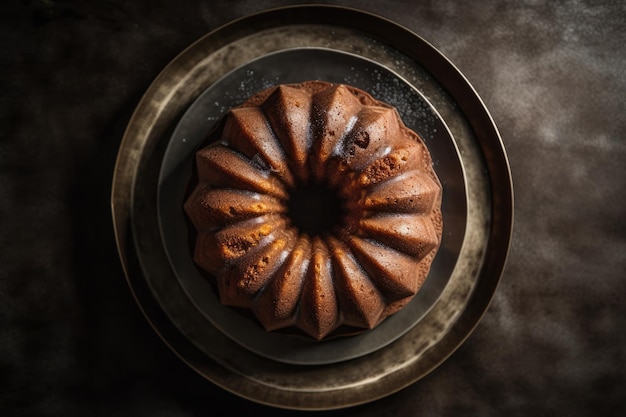 Bundt cake on rustic platter