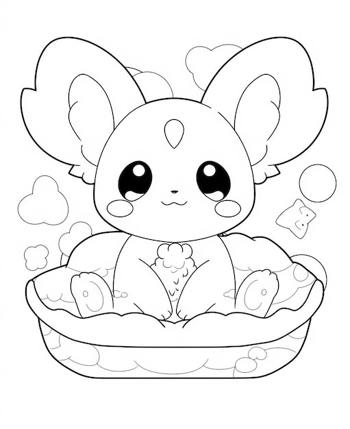 A bunny in a basket is sitting in a bowl with hearts on it.