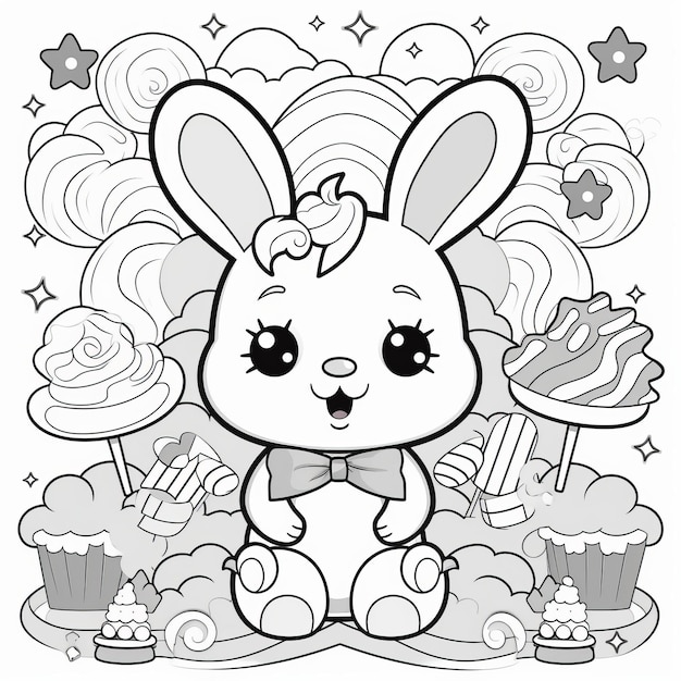 Bunny Bonanza A Delightfully Simple Kawaii Coloring Adventure in Candy Land