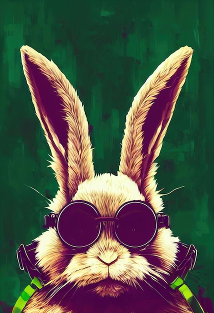 Photo bunny color abstract art with glasses