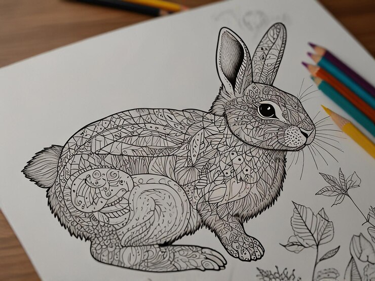 Photo bunny coloring book minimalist hand drawn illustrations