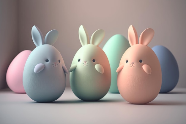 Bunny cute pastel colored easter eggs