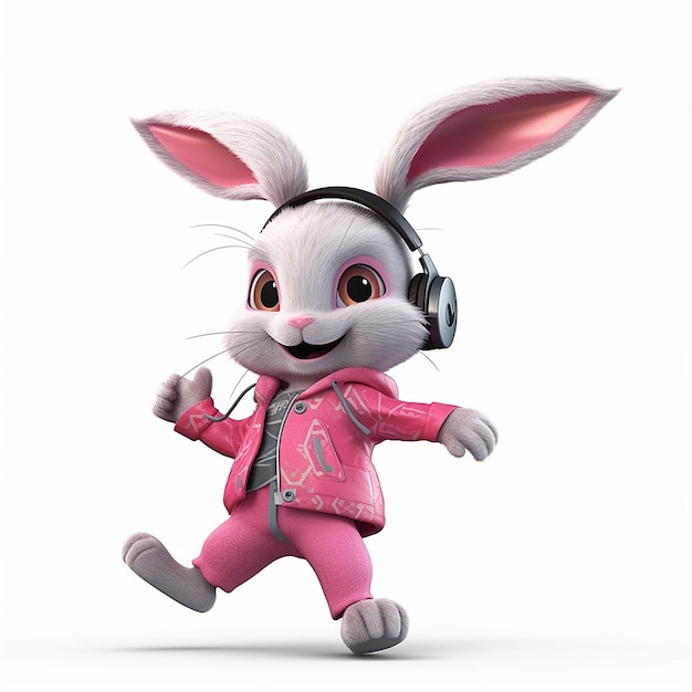 bunny dancing using headphone illustration