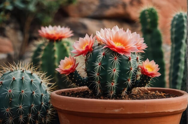 Foto cactus con l'orecchio di coniglio in un vaso di terracotta