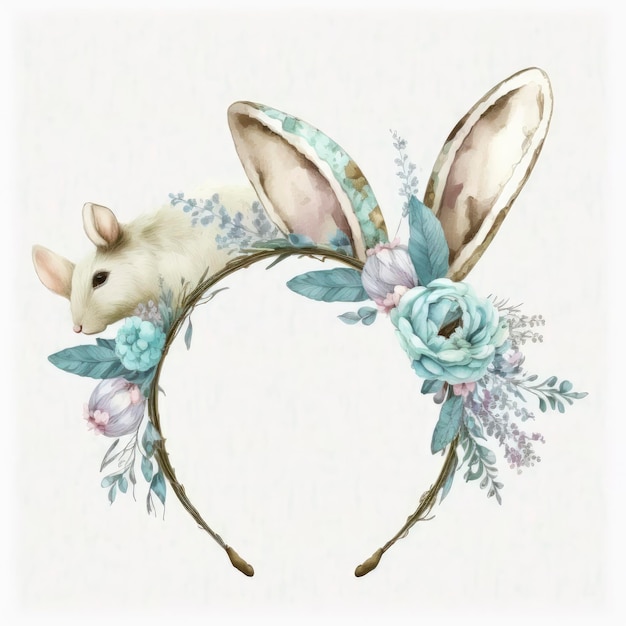 A bunny ear with flowers and leaves on it