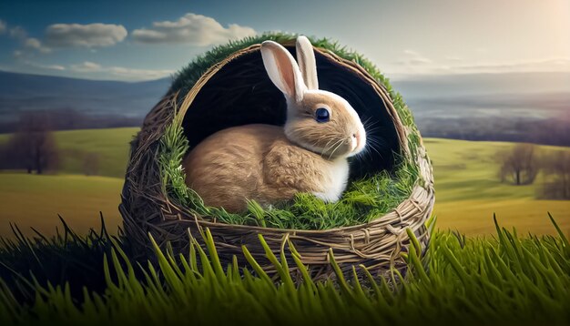 Bunny easter egg placed in a basket