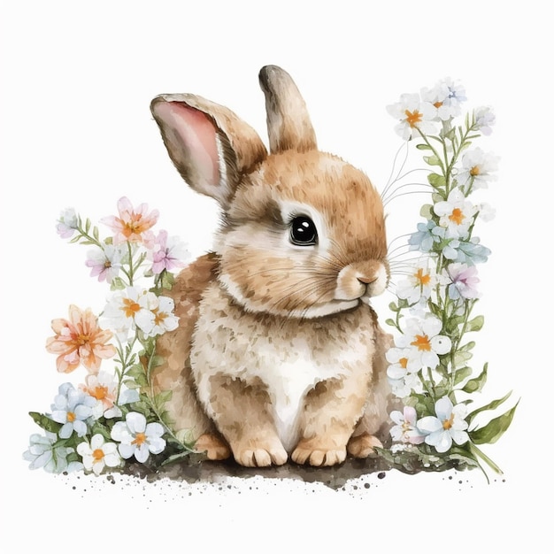 A bunny in a field of flowers