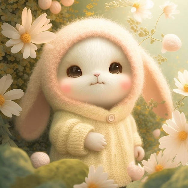 A bunny in a field of flowers