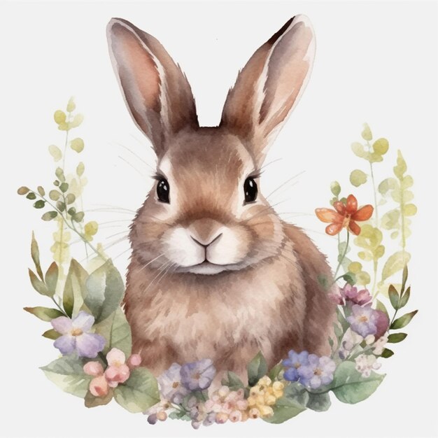 A bunny in a flower wreath