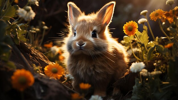 Bunny in grass daisy coronet spring and easter