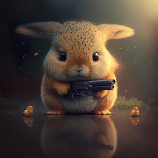 A bunny holding a gun in his hand is holding a gun.