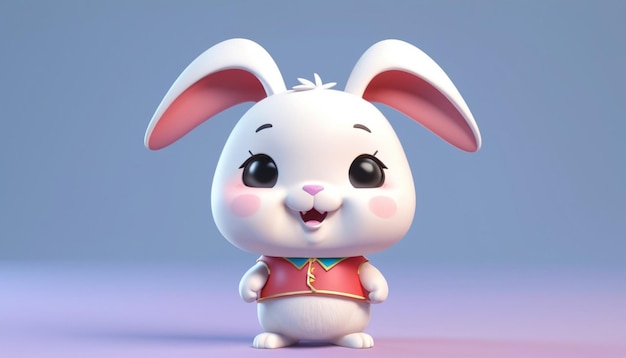 The bunny is white with large floppy ears that have a pink interior It has big round eyes