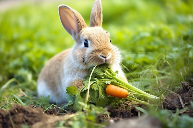 写真 バニー・マンチ・ラビット・マンチング・オン・ア・キャロット (bunny munch rabbit munching on a carrot)