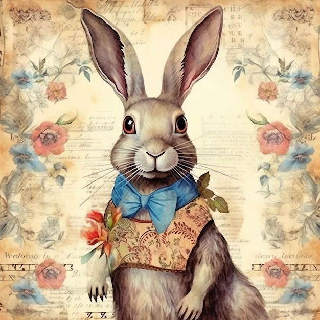 Bunny old paper vintage digital paper