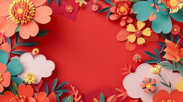 Bunny oor fortuin gedicht papier met CNY decoraties en planten op rode achtergrond met wolken en vuurwerk Tekst Goed geluk voor het nieuwe jaar Teken
