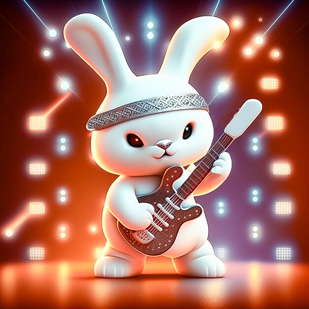 Bunny playing guitar on a colorful stage ai generated