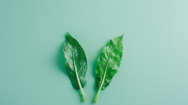 Photo bunny rabbit ears made of natural green leaves on bright background easter minimal c generative ai