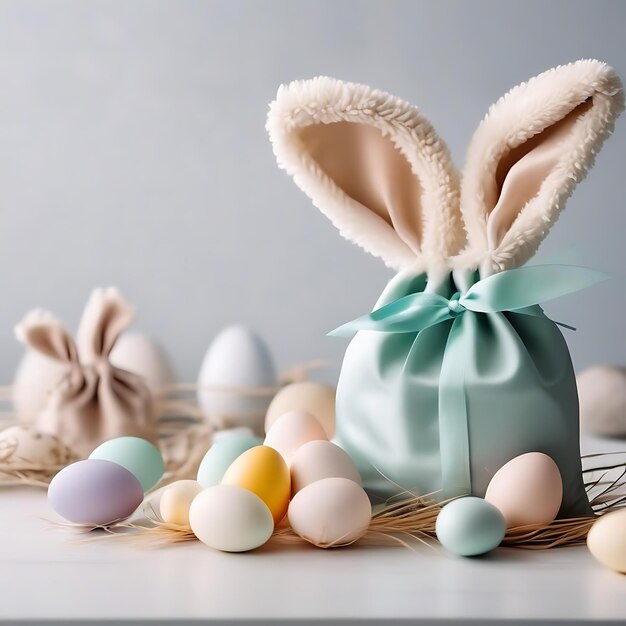 a bunny rabbit easter basket with a bow on it