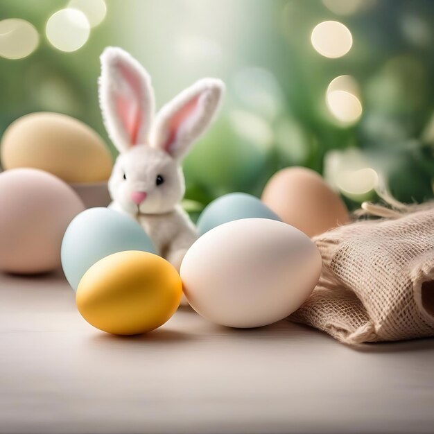 a bunny rabbit is sitting next to eggs and a bag of eggs