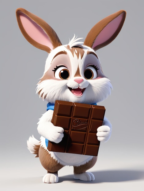 a bunny rabbit with a chocolate bar in its mouth