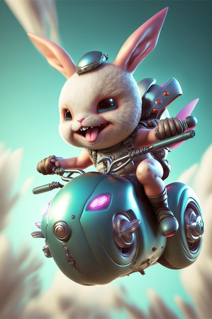 Photo bunny riding futuristic bike generative ai