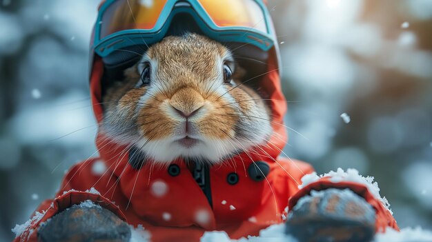 Bunny snowboarding