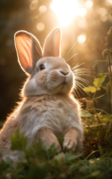 Bunny stretching in sunlit coziness