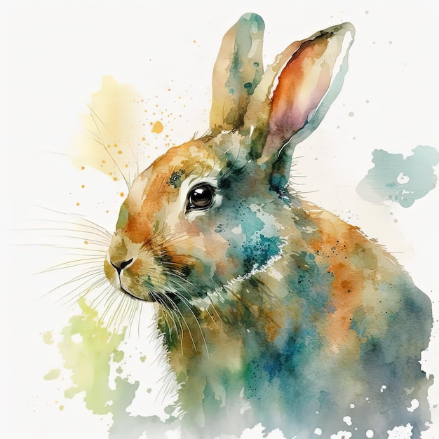 bunny watercolor on white background