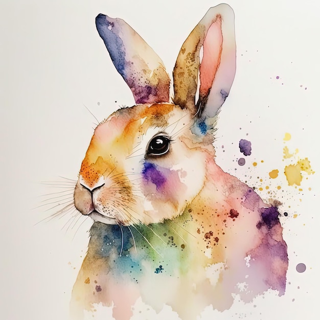 bunny watercolor on white background