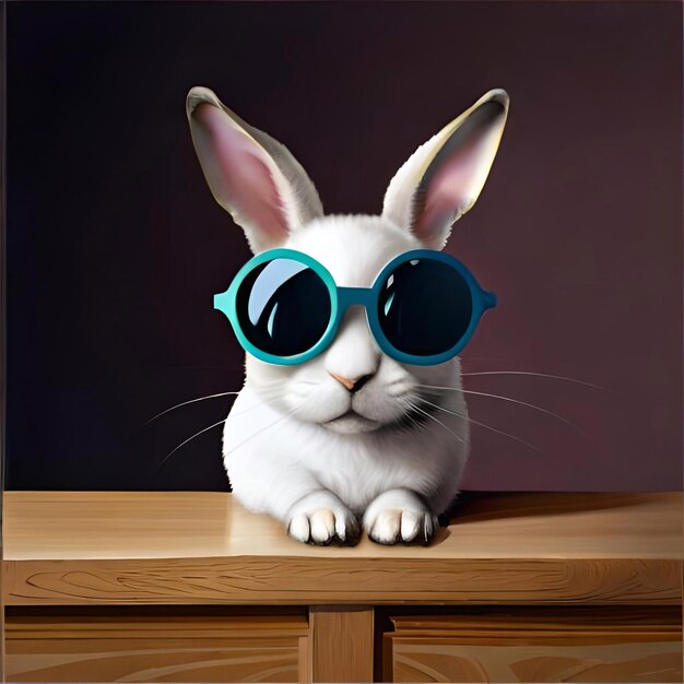 A bunny wearing goggles that says bunny on it