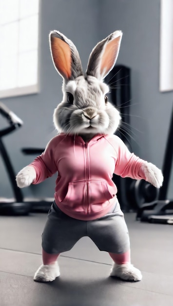 Bunny wearing workout clothes exercising gym