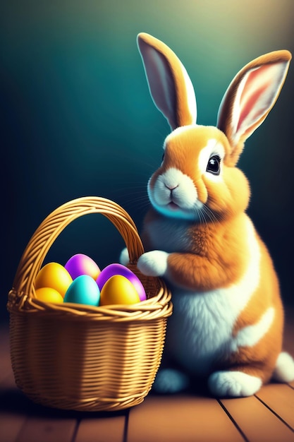 A bunny with a basket of easter eggs