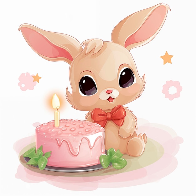 Photo bunny with a big cake