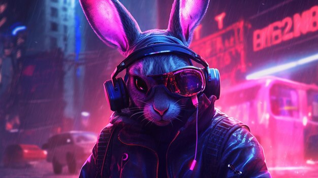 Bunny with cyberpunk realistic illustration