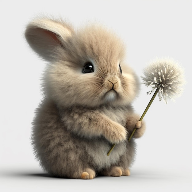 A bunny with a dandelion on its nose