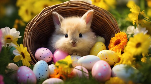 A bunny with easter eggs Background